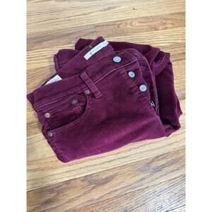 Levis Wedgie Jeans Size 29 Burgundy Corduroy Button Fly High Rise Ankle Cropped